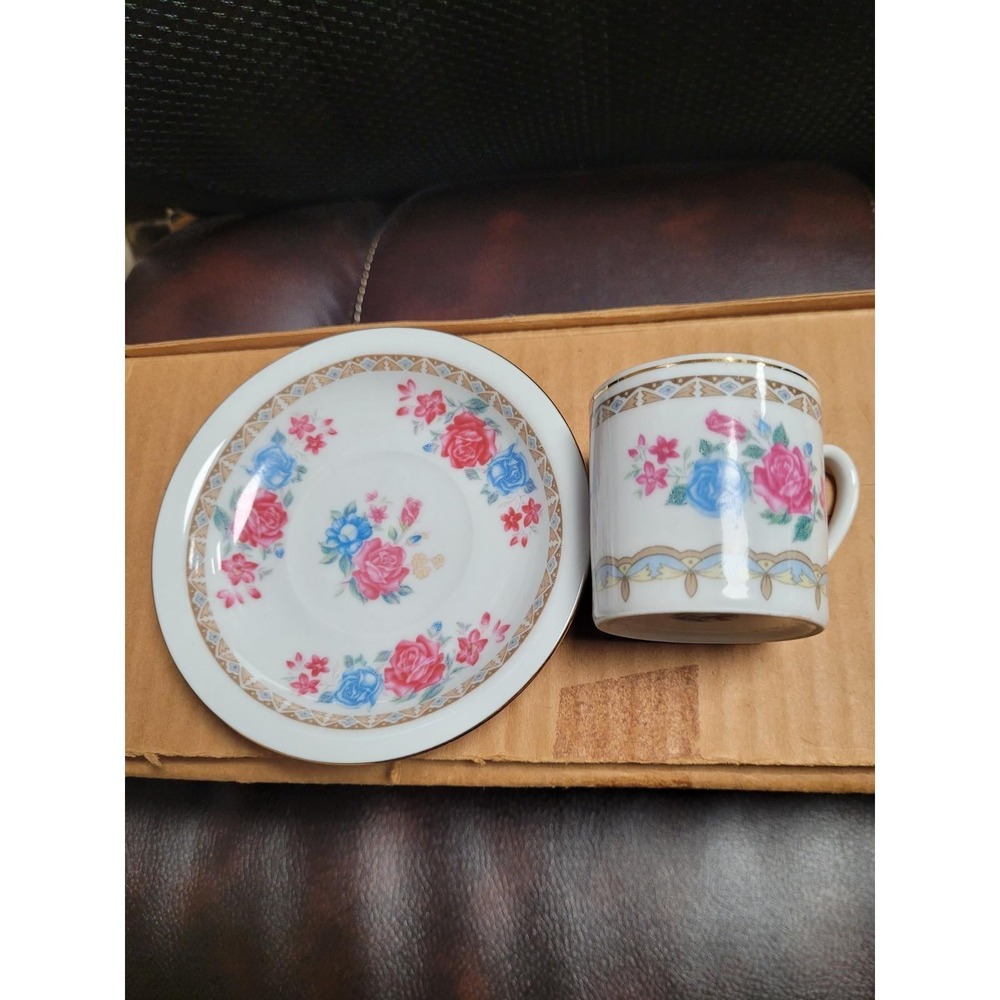 Vintage Rose Floral Italian/Turkish‎ Espresso Cup/Saucer Set/12 NIB Cottagecore